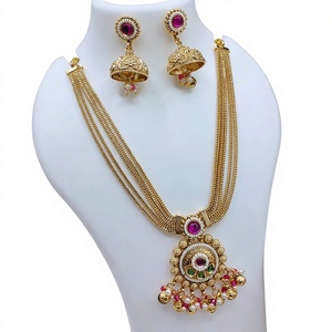 Ensemble de collier de créateur en pierre de Pota et perles JewelEMarket Premium, plaqué or, bijoux ethniques traditionnels pour mariages et fêtes - Product Image 1