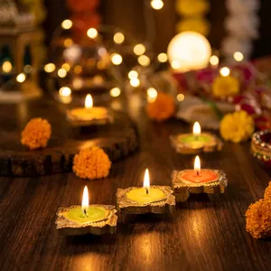 Lámparas de aceite de arcilla terracota con acabado metálico, hechas a mano, tradicionales, para el festival Diwali, decoración del hogar y venta al por mayor. - Product Image 6