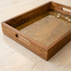 Bandeja de Madera Ecológica con Incrustaciones de Resina Transparente y Bordado Floral Intrincado, con Asas, para Servir, Decoración del Hogar, Diwali, Bodas - Product Image 3