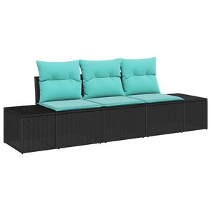 Conjunto de Sofá de Jardín de Ratán Sintético Negro con Cojines, 3 Piezas, Muebles de Exterior Cómodos - Product Image 2