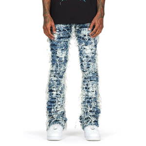 Pantalons en jean slim déchirés pour hommes, de haute qualité, style européen et américain, tendance et délavés - Product Image 1