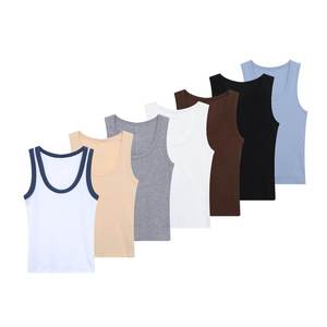 Camiseta sin mangas de algodón y elastano acanalada para mujer, color liso, elástica, con logo personalizado, casual, OEM, ODM, al por mayor - Product Image 6