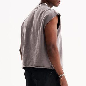 Débardeur Sport Baggy Personnalisé à Bords Bruts, T-shirt Sans Manches Oversize Streetwear, Chemises Courtes Boxy Sans Manches Unisexe - Product Image 5