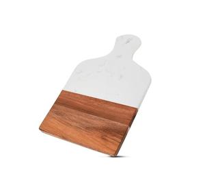 Tabla de cortar rectangular de madera y mármol blanco de primera calidad con asa, tabla de cortar decorativa para hotel y restaurante - Product Image 2