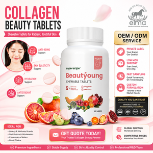 Comprimés à croquer de collagène alimentaire Elma pour la beauté, éclaircissement et fermeté de la peau des femmes, faible MOQ, Halal, GMP, HACCP, 60 unités, naturel - Product Image 1