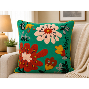 Premium Polyester Embroidered Floral Throw Pillow <b>Cover</b> | Designer <b>Cushion</b> <b>Cover</b> for Home Decoration - Product Image 1