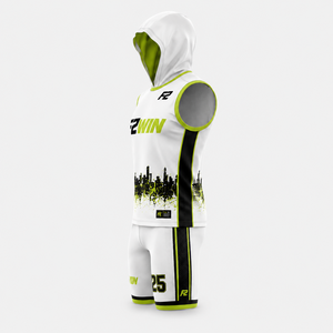 Ensemble de maillots de basket-ball à capuche F2WIN, blanc et vert, impression sublimée, évacuation de l'humidité, vêtements de sport unisexes pour adultes, prix de gros - Product Image 6