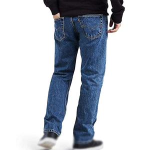 Jeans de Mezclilla para Hombre, Corte Recto, Azul Oscuro, Cintura Media, Corte Regular, 5 Bolsillos, Lavado, Tallas Grandes, Estilo Urbano - Product Image 5