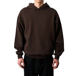 Sweat à capuche oversize marron foncé pour homme, uni, épais, décontracté, à manches longues, avec poche kangourou, style streetwear - Product Image 3