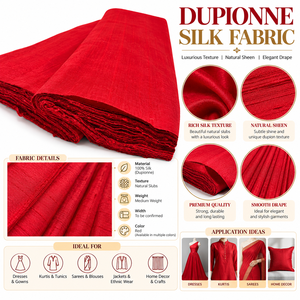 Tissu en soie Dupionne rouge avec texture naturelle et brillance élégante pour robes, saris, kurtis, vestes et décoration intérieure - Product Image 6