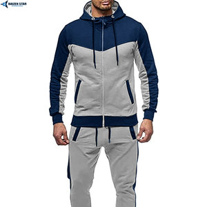 DAIZEN STAR Men's Color Blocking Hooded Tracksuit Full Sleeve Casual Sweatshirt Pants Set Breathable Polyester Autumn Wear - Product Image 1