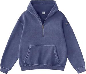 Unisex Oversized Half Zip Hoodie Heavyweight Fleece Vintage Acid Wash Men's Vintage Washed Quarter Zip Hoodies Loose Fit - Product Image 1