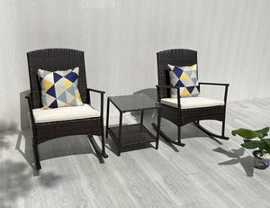 RK00064 Silla Mecedora de Ratán y Acero Moderna de Alta Calidad, Juego de Jardín con Cojín de Poliéster y Vidrio Templado para Exteriores - Product Image 2