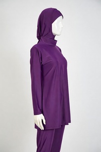 Unisex Solid Purple Long Sleeve Modest Swimwear Tunic Top Full Length Leggings UPF50+ Breathable Lightweight Polyester/Nylon All - Product Image 2