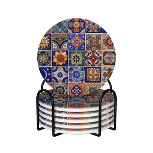 Sous-verres en bois de pin faits à la main, motifs floraux vintage, vente en gros - Product Image 2