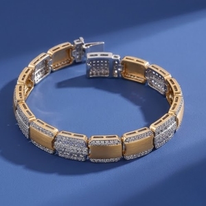 925 Silver Gold Tone Designer Link Bracelet for <b>Men</b> and Women CZ Stone Luxury Adjustable Jewelry Gift - Product Image 4