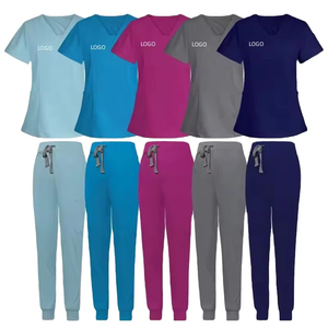 Custom Hospital Scrub Uniform Sets Vneck <b>Nurse</b> Pocket <b>Tunic</b> Top & Jogger Pants Healthcare Staff Canvas Unisex for sale - Product Image 1