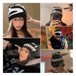 Hat Soft Comfortable Black Graphic Beanie for Men and Women Streetwear Knitted Slouchy <b>Goth</b> Skull Cap Urban Fashion Winter - Product Image 3