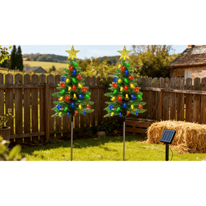 Set di 2 Luci Solari per Albero di Natale da Esterno, 95 cm, 100 LED, 4 Colori, 8 Modalità, Impermeabili IP44, per Decorazione Casa e Vialetti, a Batteria - Product Image 3