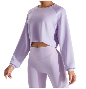 Women's High Quality Cotton Yoga <b>Top</b> 2025 Cropped Sweatshirt with Long Sleeves Hooded Neck Comfortable Knitted Hoodies <b>Winter</b> - Product Image 4