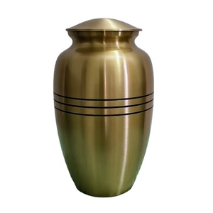 Urne funéraire artisanale en aluminium laqué laiton brossé pour cendres |   Impression personnalisée |   Urne funéraire commémorative minimaliste de luxe pour enterrement | - Product Image 1