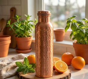 Retro Vintage Hammered Pure <b>Copper</b> Bottle Ayurvedic Eco-Friendly Applicable Home Office Travel Aesthetic Drinkware Accessories - Product Image 3