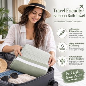 Serviette de bain en bambou rayée, séchage rapide, légère, multi-usages - Product Image 3