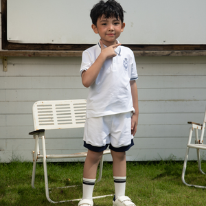 Conjunto de Camisa Polo Blanca de Algodón para Niños con Logotipo Bordado, Estilo Preppy, Manga Corta, Color Sólido, Tela Oxford Transpirable - David - Product Image 3