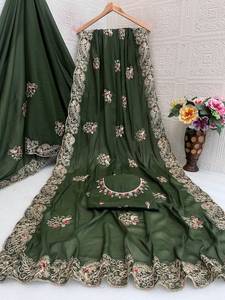 Embroidery Sequence Work Designer Party Wear Contrast Blouse <b>Women</b> Style Star Georgette <b>Saree</b> With Multi Thread Coding - Product Image 4