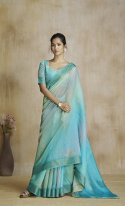 Fancy <b>Silk</b> <b>Fabric</b> Modern Digital Print Saree with Blouse for Women Diwali Party Wear - Product Image 4