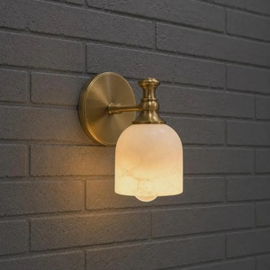 Brass Alabaster Sconce, Natural Stone Bathroom Light, Elegant Wall Lamp, Modern Vanity Lighting, Handmade Interior Fixture - Product Image 2