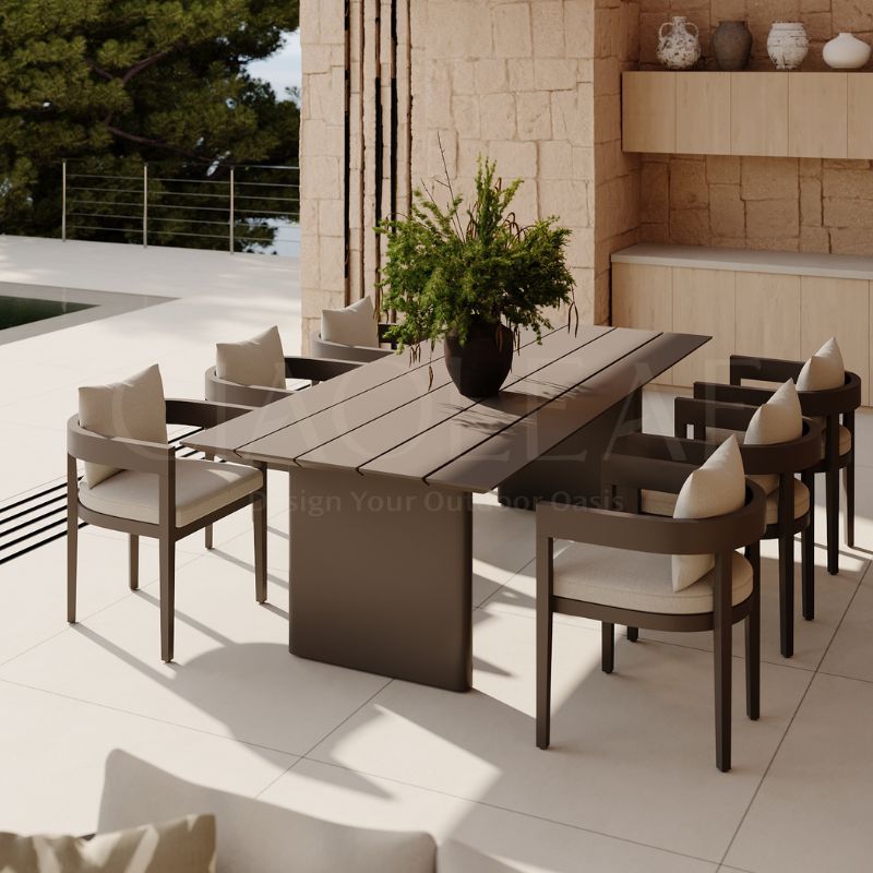 Luxury Outdoor Dining Table Set Modern Aluminum Patio Furniture for Hotel Resort Villa Projects