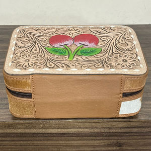 New Arrival Hand Tooled Cherry Design <b>Fur</b> Leather Portable Jewelry Case Luxury Zipper Closure Women Gift & Jewelry Organizer Box - Product Image 6