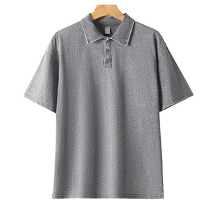 Polo en coton Oxford délavé pour homme grande taille, couleur unie, manches courtes, style décontracté - Product Image 2