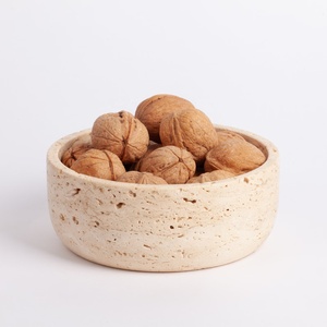Luxurious <b>travertine</b> stone decorative bowl with natural porous texture modern minimalist style and durable artisan quality - Product Image 1