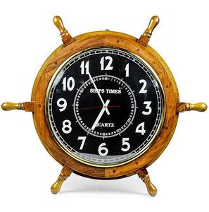 Premium Wooden <b>Ship</b> Wheel Décor with Brass Ring Anchor Design Nautical Captain Style Brown Finish with Classic Brass Handles - Product Image 1