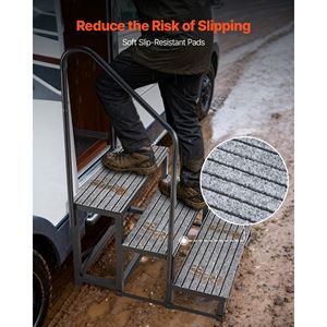 Scala a 3 Gradini per Camper con Corrimano, Capacità di Carico 660 Libbre, Telaio in Lega di Alluminio Antiscivolo per Esterni, per Anziani e Animali Domestici - Product Image 5