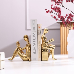 Modern design abstract cast aluminum human figurine bookend set gold finish metal <b>decorative</b> <b>book</b> holder reading man sculpture - Product Image 3