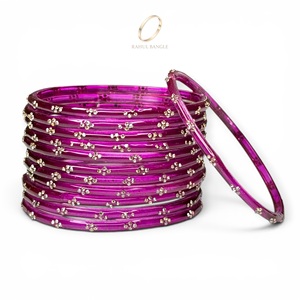 Juego de Brazaletes de Cristal con Gotas de Lluvia en Color Magenta Real y Púrpura Kashmiri, con Piedras de Cristal, para Mujer, Joyería India de Moda, Precio al por Mayor - Product Image 4