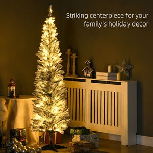 6ft Slim Artificial Christmas Tree Realistic <b>Branches</b> Warm White LED <b>Lights</b> Pencil Christmas Tree Green Christmas Decorations - Product Image 4