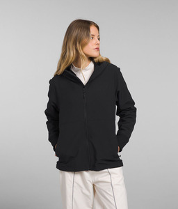 Veste polaire noire à capuche pour femme, manches longues, fermeture éclair, couleur unie, coupe-vent, vêtement d'extérieur d'hiver, coupe régulière, en coton - Product Image 1