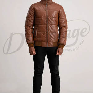 Chaqueta de cuero sintético acolchada para hombre, estilo bomber, corte ajustado, cuello alto, para invierno. - Product Image 3
