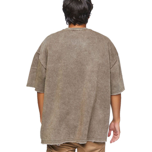 T-shirt Homme Nouveau Modèle Vintage Délavé à l'Acide, Coupe Oversize Épaules Tombantes, Col Montant Tricoté, Manches Courtes, Coupe Boxy, OEM Disponible - Product Image 6