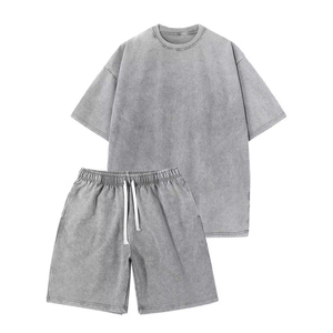 Ensemble T-shirts et shorts pour hommes, personnalisés, sérigraphiés, de haute qualité, style vintage délavé à l'acide, vente en gros - Product Image 1