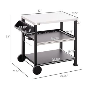 Carrello Grill Multifunzionale in Acciaio Inox 81 cm x 52 cm con Tre Ripiani, Maniglia Laterale e Supporto per Forno Pizza - Griglia BBQ Portatile - Product Image 3
