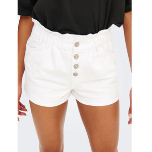 Novedad: Shorts de mezclilla casuales y transpirables para mujer, estilo urbano, 100% algodón, color blanco, elásticos, de tiro alto. - Product Image 5