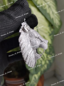 Collar Hip Hop con Colgante de Cabeza de León, Adornado con Moissanita, Chapado en Rodio, en Plata de Ley 925, Joyería de Lujo - Product Image 3