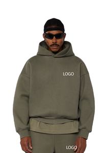 <b>Mens</b> Solid Olive <b>Green</b> Custom Logo Breathable Fleece Streetwear Pullover Hoodie Matching Jogger Sweatpants Tracksuit OEM ODM - Product Image 4