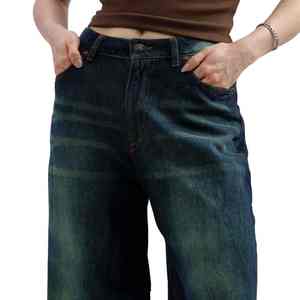 Pantalon cargo ample en denim de coton délavé coupe décontractée, pantalon cargo personnalisé, jean pour homme, pantalon de charpentier avec poches 3D - Product Image 3