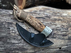 Cuchillo para Pizza Estilo Vikingo con Calavera Grabada, Hecho a Mano, Mini Hacha para Acampar, Cuchilla de Acero Inoxidable para Cortar Leña - Product Image 5